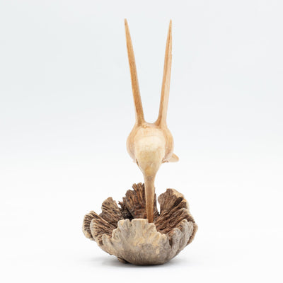 Handmade Sculpture of a Hummingbird Drinking Nectar from a Tree Burl