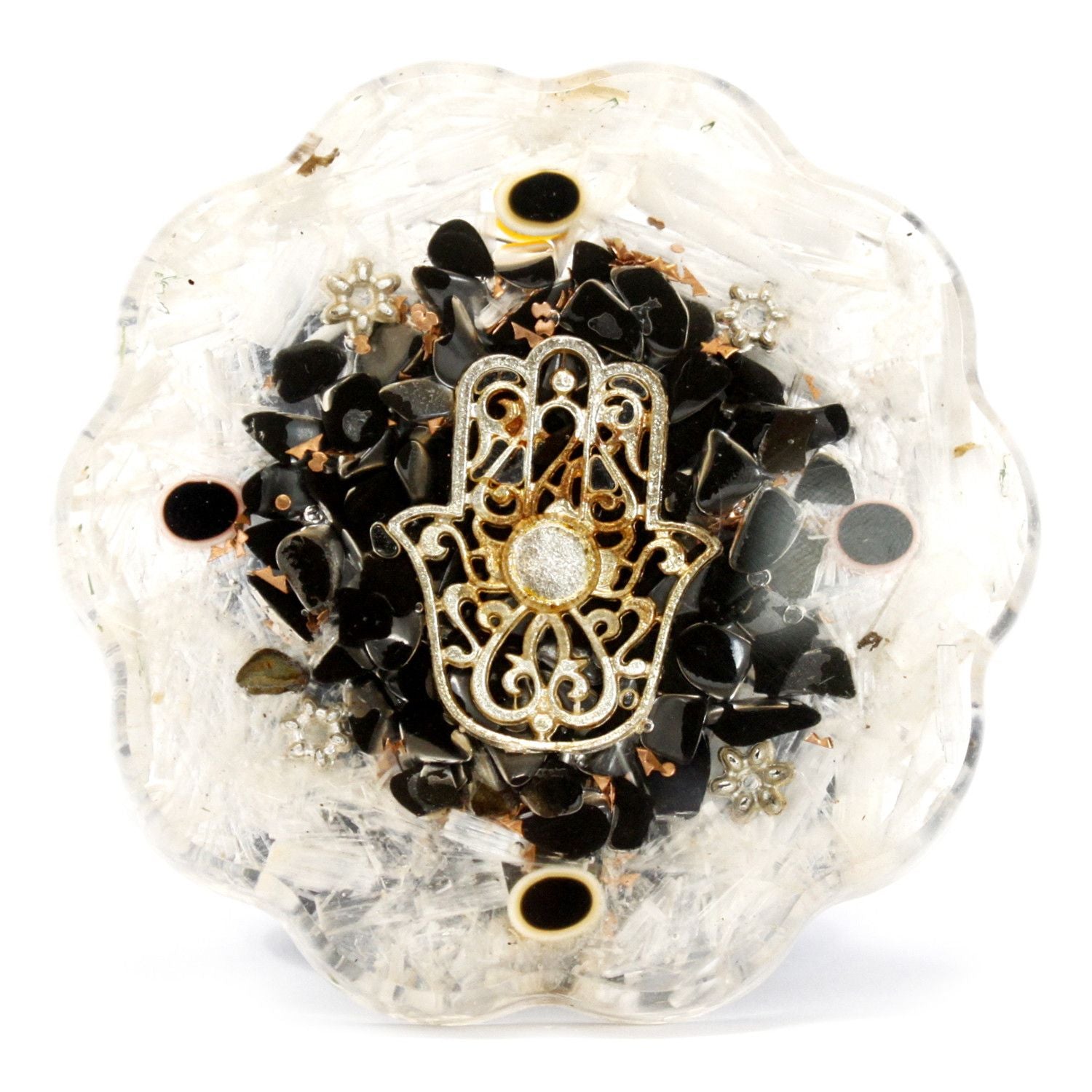 Orgonite Desk Power Pack Hamsa with Selenite