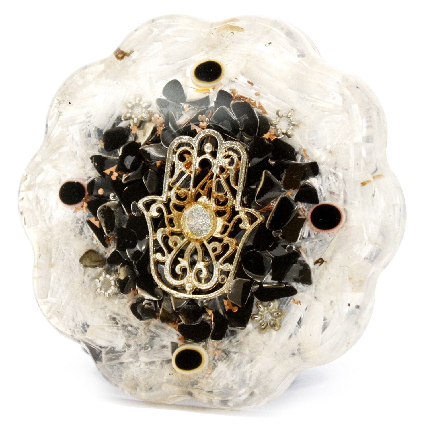 Orgonite Desk Power Pack Hamsa with Selenite