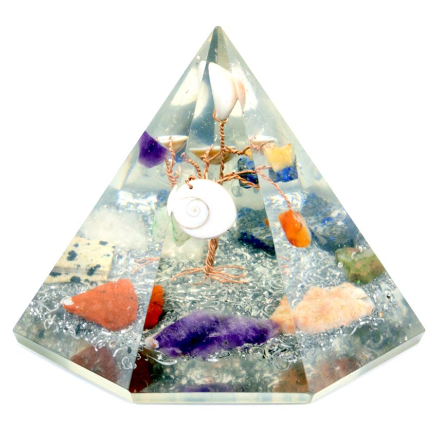 Orgonite 7-Sided Pyramid with Tree of Wisdom Stones