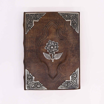 Elegant Hefty Brown Tan Notebook with Zinc Rose Motif