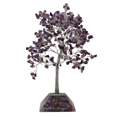 Amethyst Crystal Tree of Happiness - 320 Stones, Purple Leaves, Orgonite Base