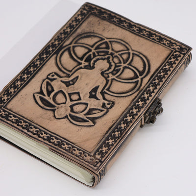 Esoteric Buddha Notebook in Red-Tan Color - Leather Notebook with 200 Pages, Dimensions 17.5x12.5x3 cm