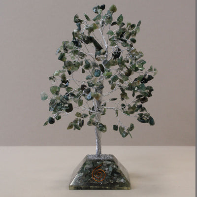 Magic Tree with Moss Agate Stones on Orgonite Base