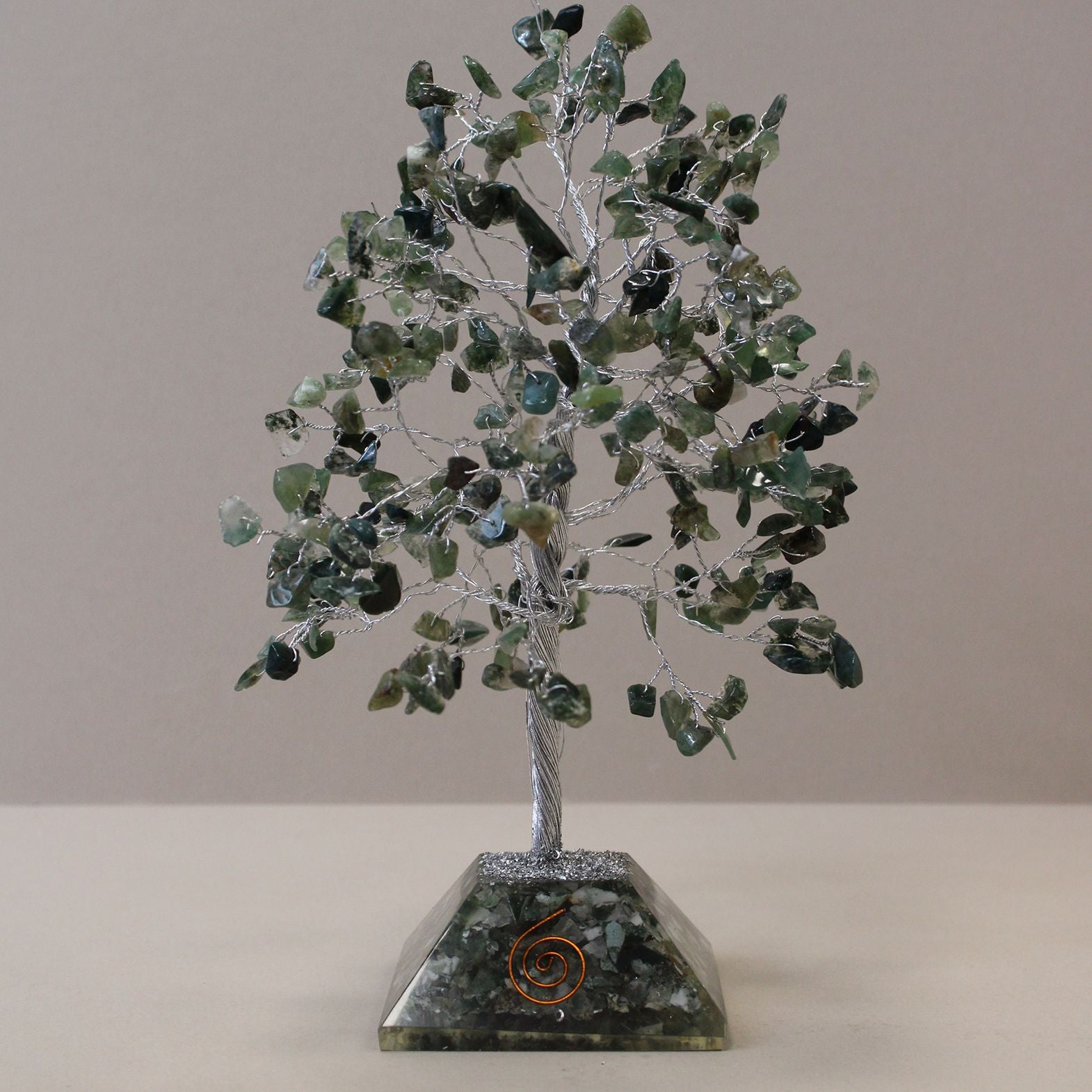 Magic Tree with Moss Agate Stones on Orgonite Base