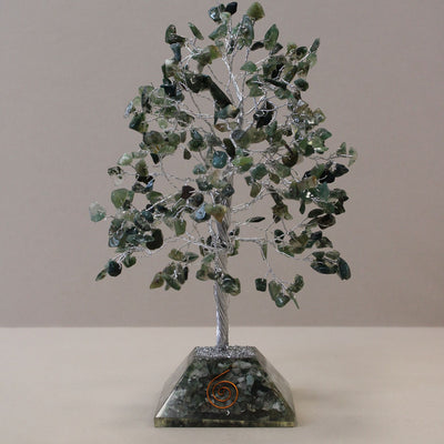 Magic Tree with Moss Agate Stones on Orgonite Base
