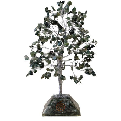 Magic Tree with Moss Agate Stones on Orgonite Base