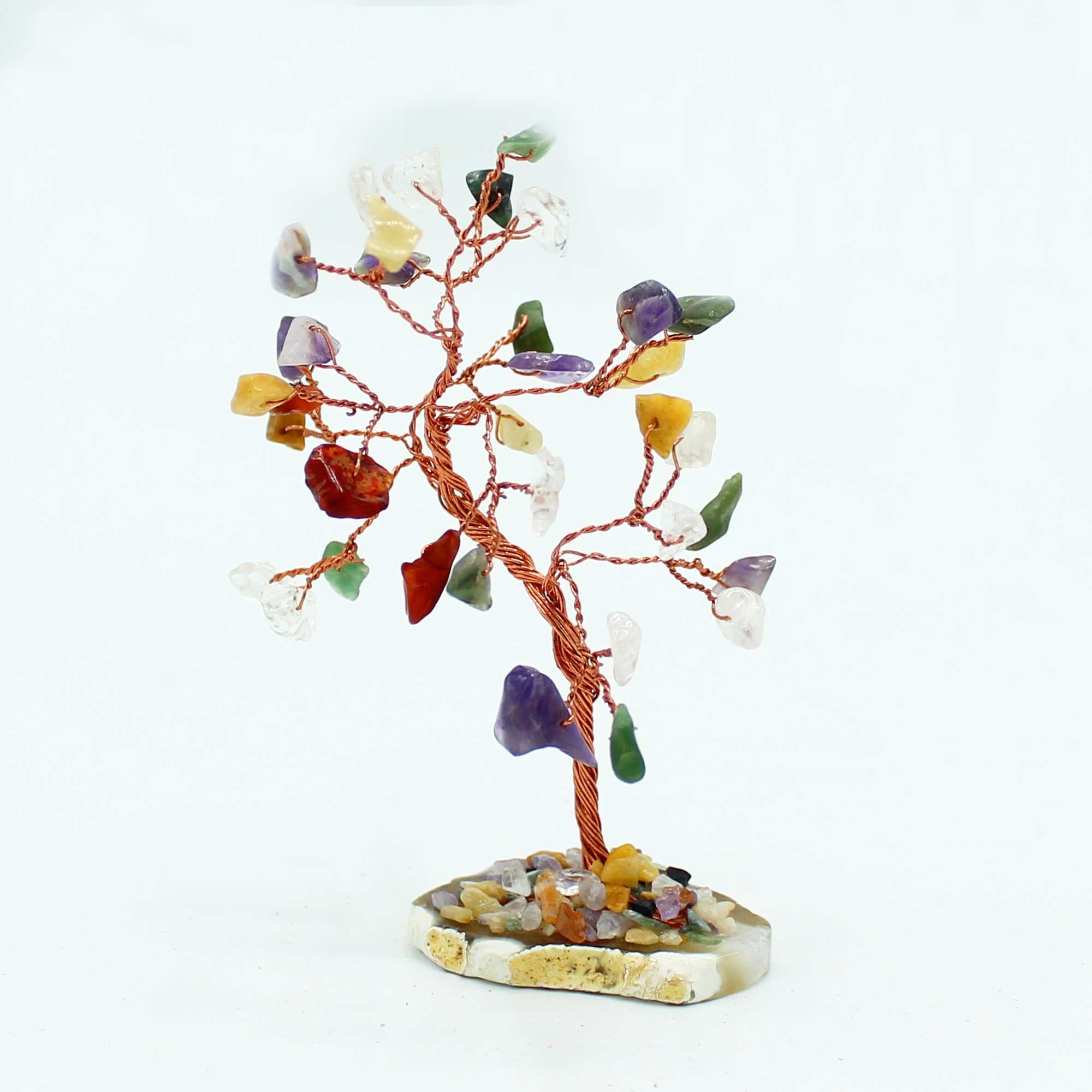 Crystal Tree with 35 Colorful Stones on Natural Agate Base