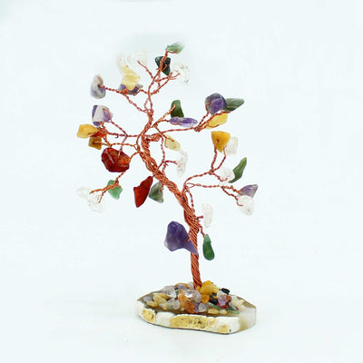Crystal Tree with 35 Colorful Stones on Natural Agate Base