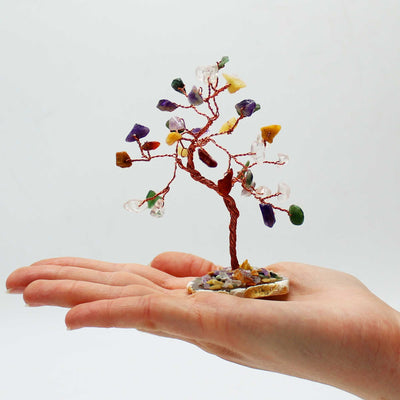Crystal Tree with 35 Colorful Stones on Natural Agate Base