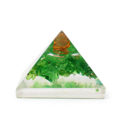 Small Orgonite Pyramid 25mm with Green Gemstones and Copper