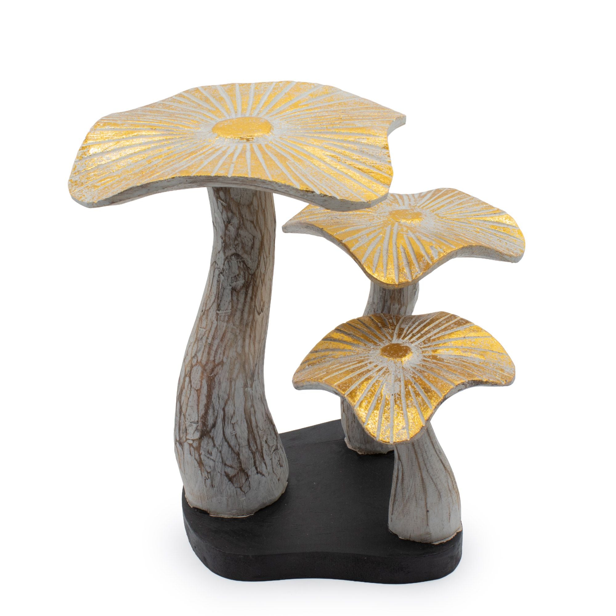 Artistic Golden Mushroom Figure 25 cm in White Finish with Gold Details - Unique Gift from Albasia Wood for Boho and Natural Style Interiors