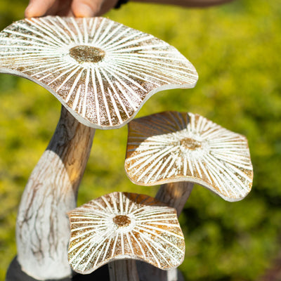Artistic Golden Mushroom Figure 25 cm in White Finish with Gold Details - Unique Gift from Albasia Wood for Boho and Natural Style Interiors