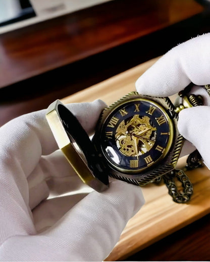 Classic Octagonal Brown Color Mechanical Pocket Watch in Steampunk Style - Timeless