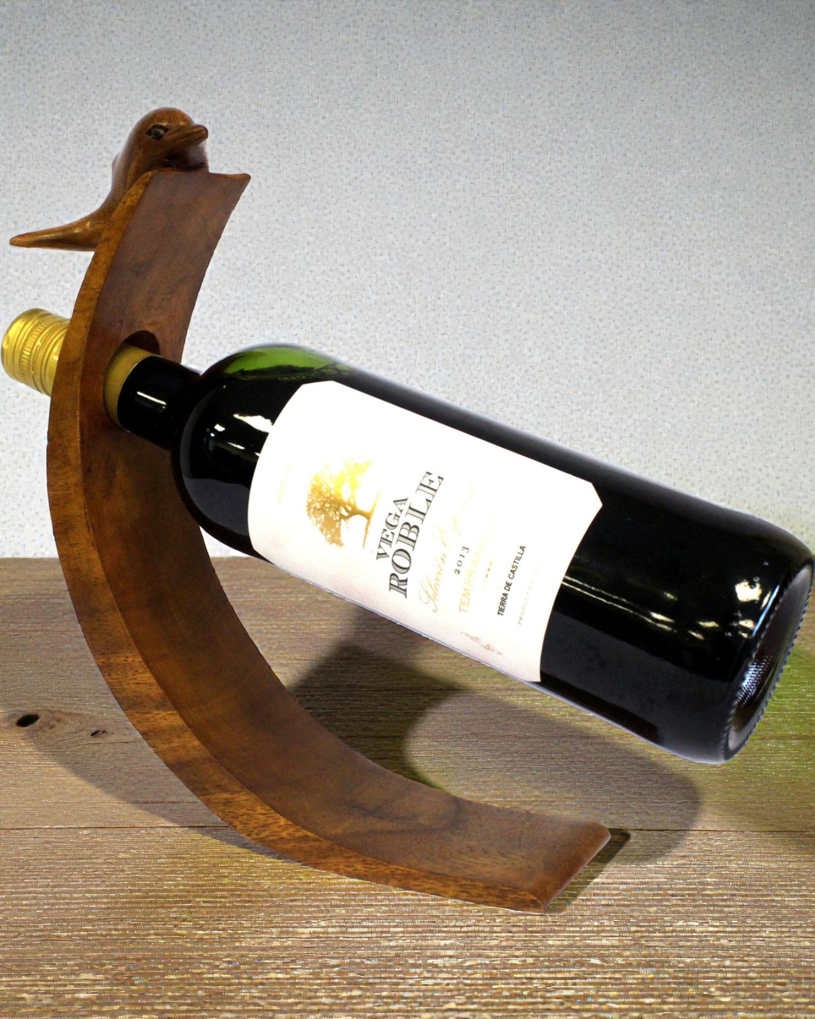 Dolphin Balance – Carved Suar Wood Wine Holder