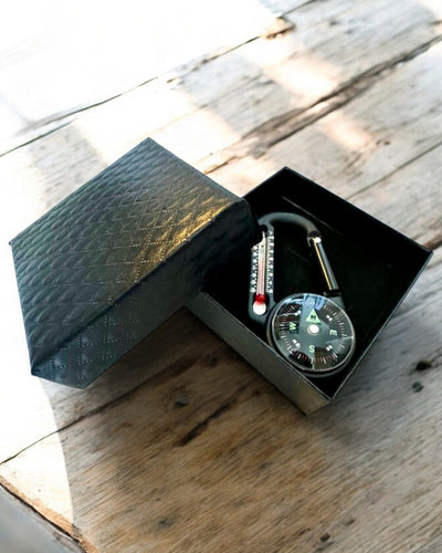 Carabiner compass with thermometer, keychain - engraving option
