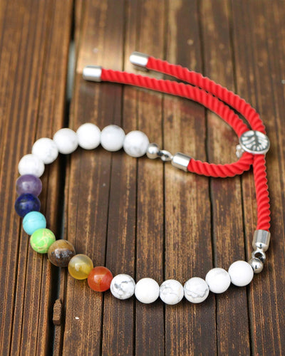 Royal Harmony Chakra – Bracelet with White Howlite and 925 Silver on a Red Cord
