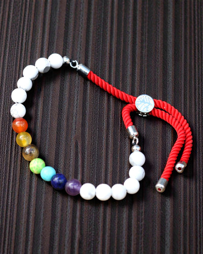 Royal Harmony Chakra – Bracelet with White Howlite and 925 Silver on a Red Cord