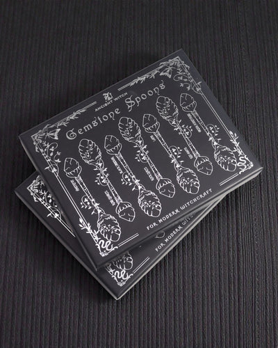 Arcana Noctis – Set of 7 Dark Gray Witch Spoons with Natural Stones