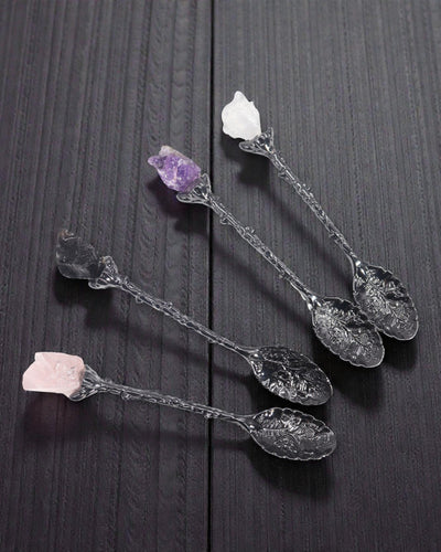 Arcana Noctis – Set of 7 Dark Gray Witch Spoons with Natural Stones