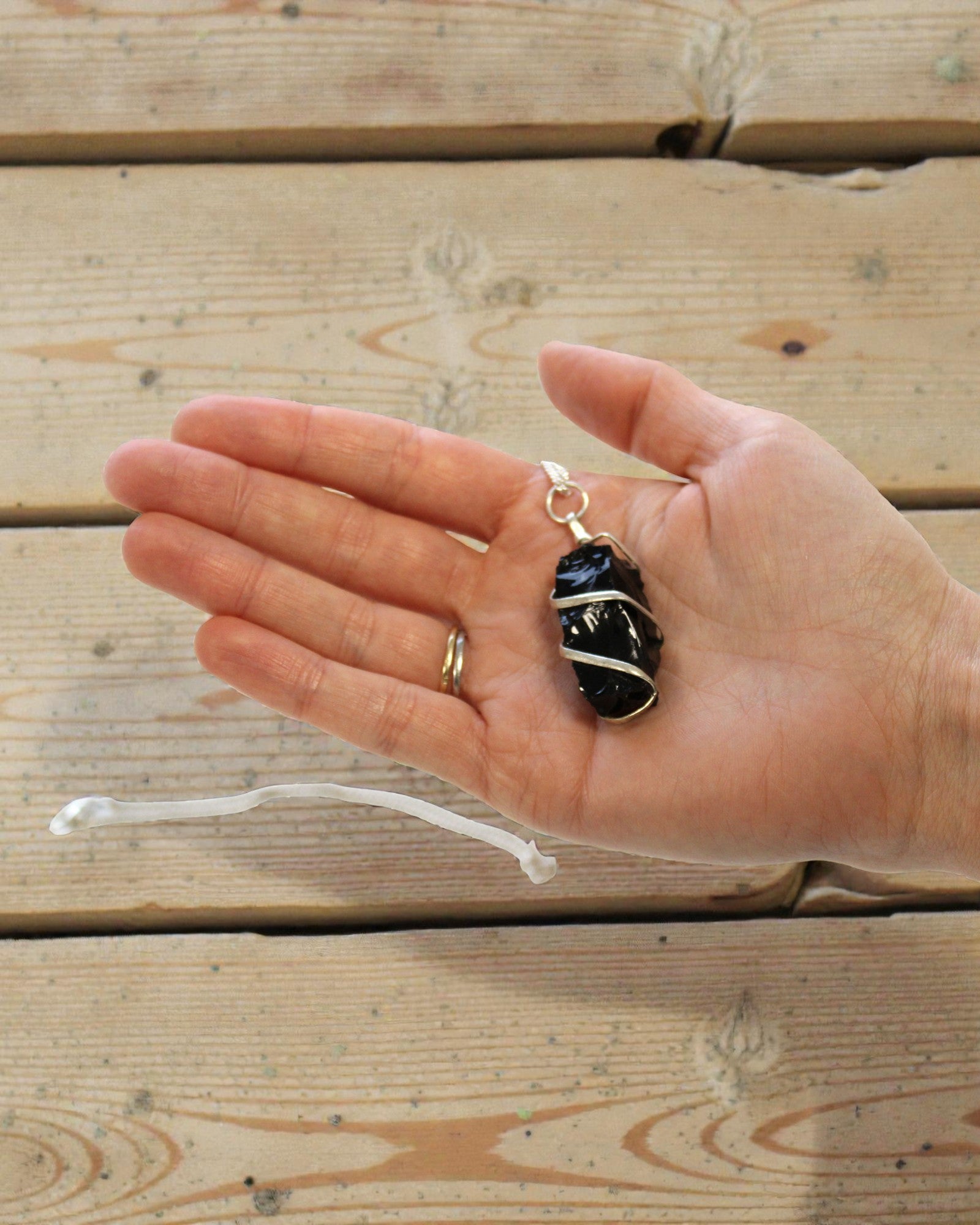 Cascade Wrapped Gemstone Necklace - Raw Black Onyx
