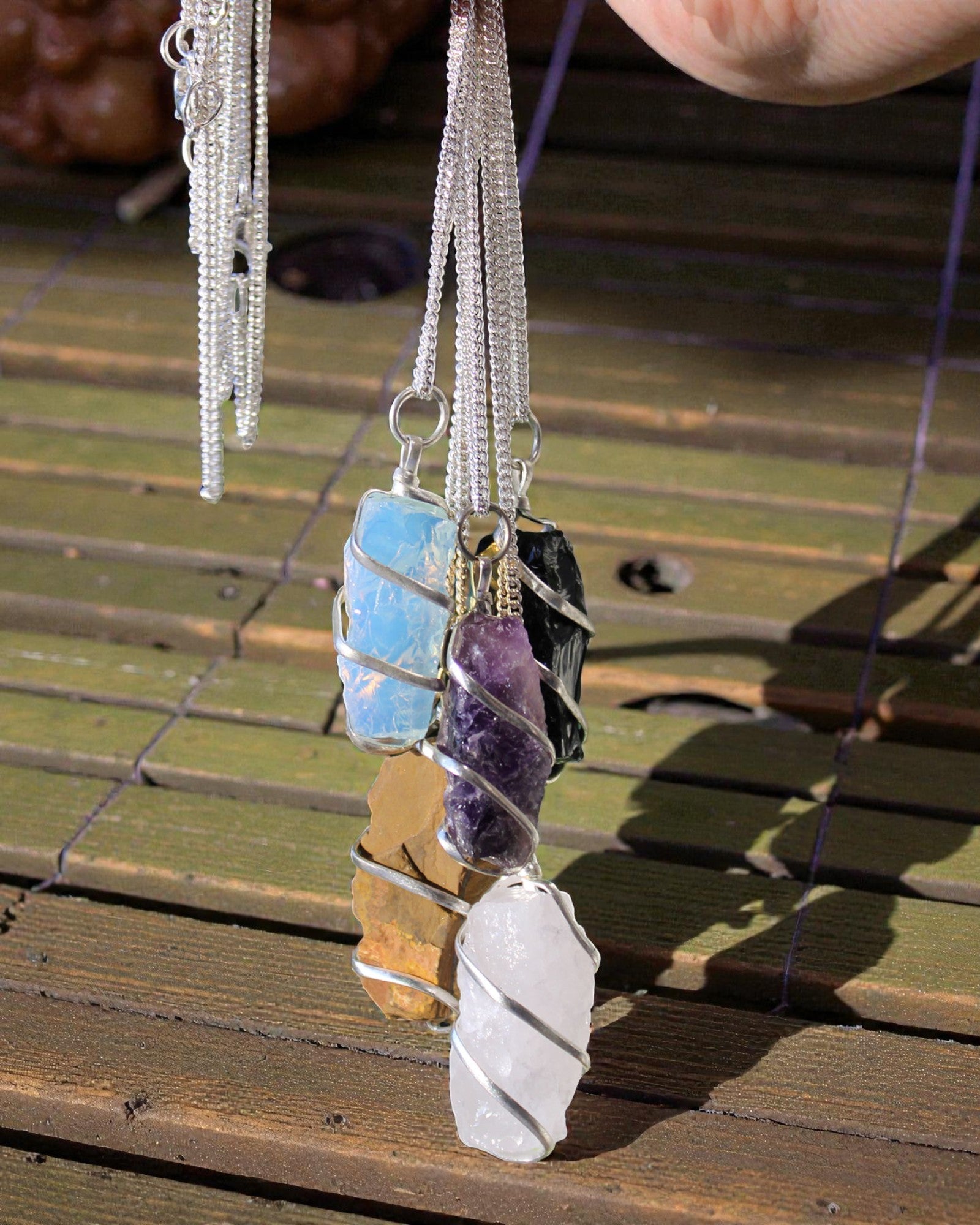 Cascade Wrapped Necklace - Rough Opal Glass