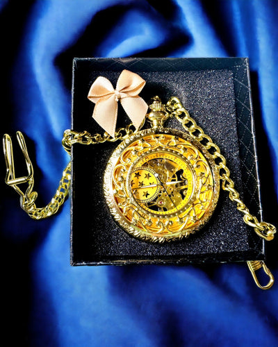 "Golden Majesty" – Luxury Mechanical Pocket Watch with Transparent Core, Customizable with Engraving