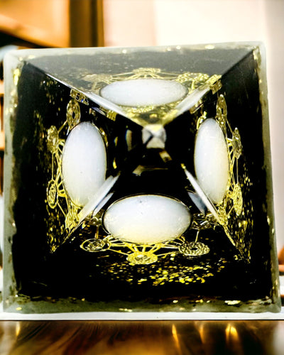 Orgonite Pyramid with Obsidian – Chakra Energy Generator, Reiki Meditation Tool with Natural Stone