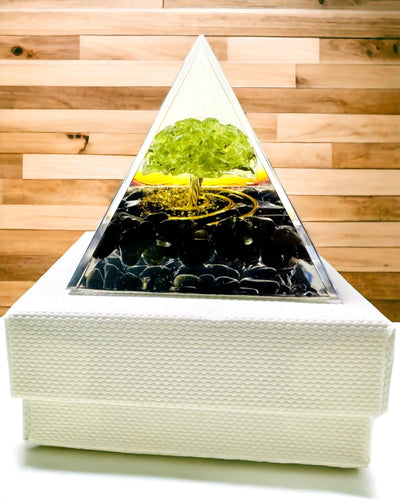 Orgonite Reiki Pyramid with Natural Crystals - Decorative Symbol of Chakra Energy Balance