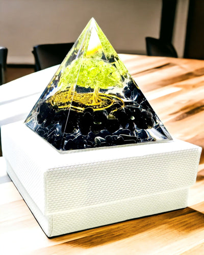 Orgonite Reiki Pyramid with Natural Crystals - Decorative Symbol of Chakra Energy Balance