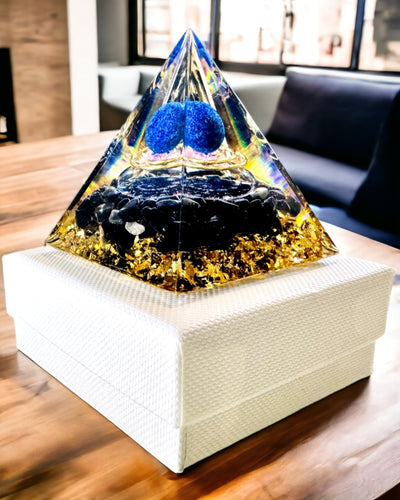 Orgonite Energy Pyramid with Crystals for Meditation – Radiates Positive Energy and Abundance