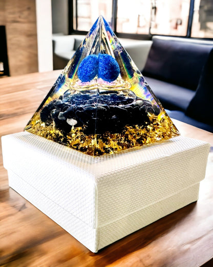 Orgonite Energy Pyramid with Crystals for Meditation – Radiates Positive Energy and Abundance