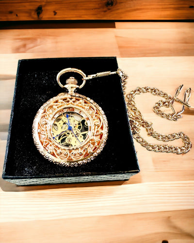 Vintage Style Pocket Watch with Transparent Dial and Skeleton Movement