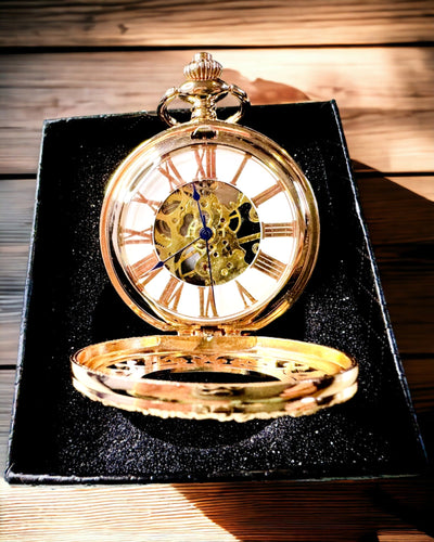 Vintage Style Pocket Watch with Transparent Dial and Skeleton Movement