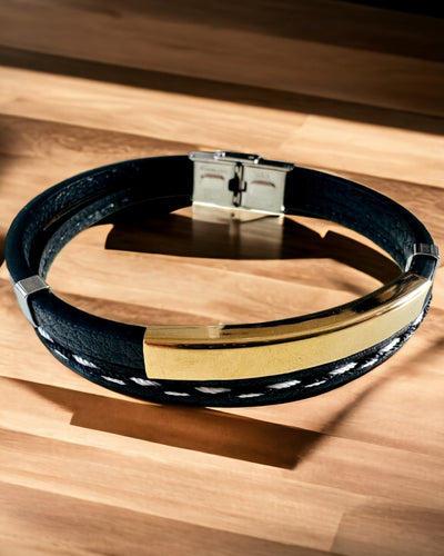 PU Leather and Stainless Steel Sports Bracelet with Engraving Option – 3 Colors