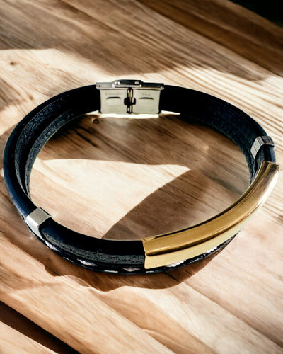 PU Leather and Stainless Steel Sports Bracelet with Engraving Option – 3 Colors