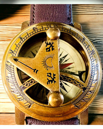 Sundial with Compass - Handcrafted, Authentic Craftsmanship, Engraving Available