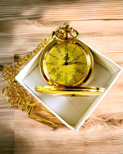 Golden Color Pocket Watch in Retro Style with Engraving Option