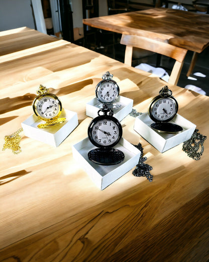 Vintage-style pocket watch with personalization option - brushed gold