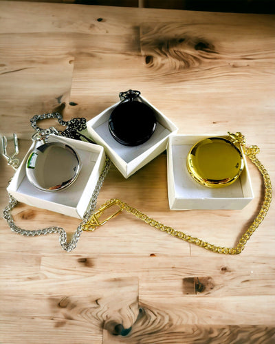 Silver pocket watch with quartz movement and engraving option