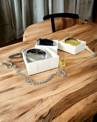 Silver pocket watch with quartz movement and engraving option