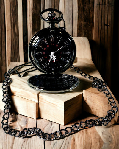 Black pocket watch "Elegance of Time" with personalization option