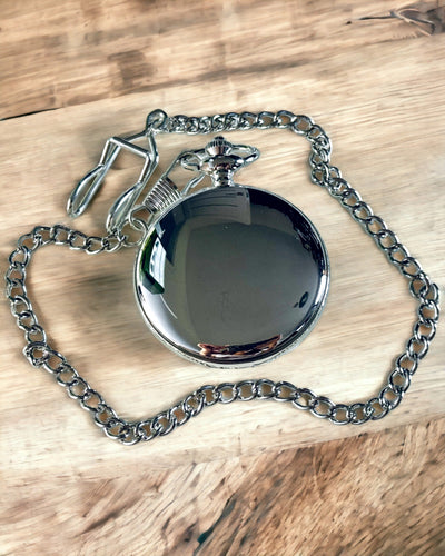 Silver pocket watch with quartz movement and engraving option
