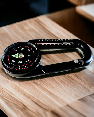 Carabiner compass with thermometer, keychain - engraving option