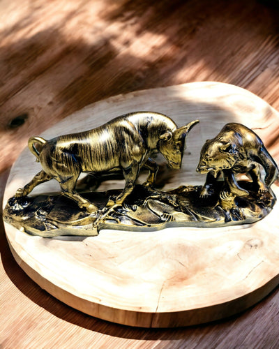 Sculpture "Two Rivals" - Bull and Bear - Symbolism of the Financial Market, Engraving Option - Copper Color