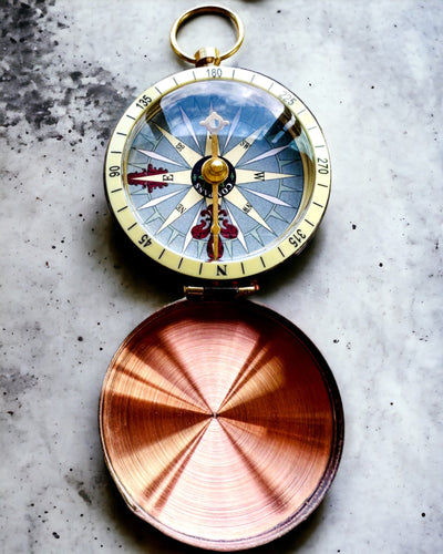 Rose Gold Compass - retro-style navigational tool – portable and precise instrument for determining direction for travelers and explorers. Engraving, personalization.
