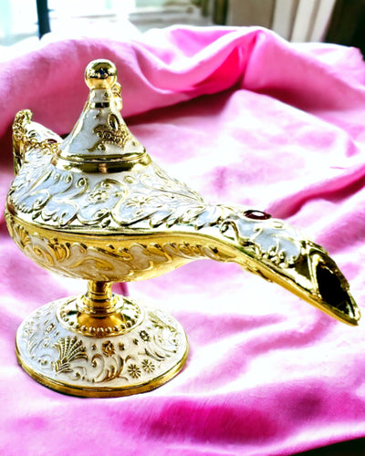 Magic Aladdin Lamp with Engraving Option - White Variant, interwoven with gold