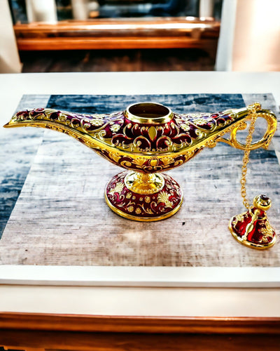 Magic Aladdin Lamp with Engraving Option - Burgundy Variant, interwoven with gold