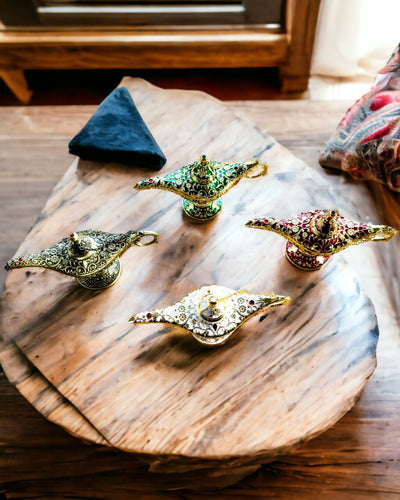 Magic Aladdin Lamp with Engraving Option - Dark Green Variant, interwoven with gold