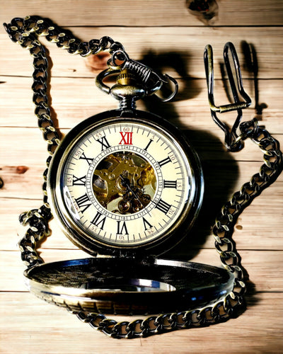 Pocket watch with visible mechanism – personalization option through engraving